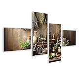 150 x 80 cm - 4 pièces islandburner Prime Image sur toile Configuration de pharmacien rustique Style vintage Fond en bois Format paysage Images murales Poster