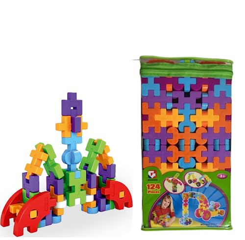 Blocos De Montar Didático Infantil Educativo - 124 Peças