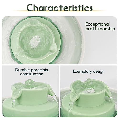 Ceramic Cat Water Fountain, 2.1L/71oz Cat Fountain with 3 Carbon Filters and 2 Water Pumps, Cupcake Pet Water Fountain for Cats and Dogs (Green) - Image 3