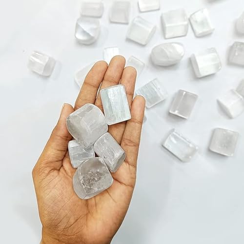 Image of Crystal Selenite Tumble Stone |50 gm Tumbled Gemstones | Reiki Healing Stones | Home Decor Pebbles | Aquarium Gravel | Garden & Table Decor