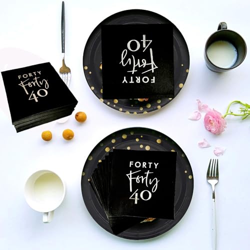 40pcs Black and Silver 40th Beverage Dessert Disposable Napkins,40th Birthday Paper Cocktail Beverage Napkins for His Her Forty 40th Birthday Party