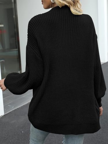 MEROKEETY Women's 2025 Open Front Chunky Cardigans Lantern Long Sleeve Oversized Knit Outwear with Pocket4
