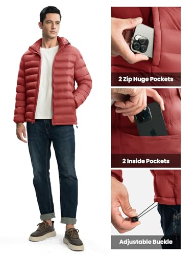 Image of TBMPOY Men's Lightweight Puffer Jackets Detachable Hood Water-Resistant Casual Winter Coat Hooded Insulated for Travel Ski