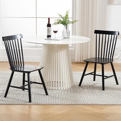 Kmax Dining Chairs Set of 2 Vintage Kitchen Chairs Windsor Chairs with Solid Wood Legs Country Farmhouse Style, Black Cover