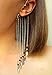 Handmade Silver Chain Earcuff Feather Non Pierced Earrings Long Chain Ear cuffs Dangle Under Ear Unusual Jewelry gift for mom