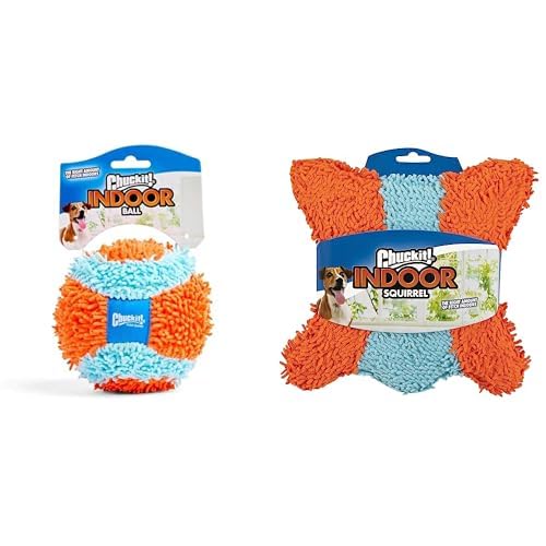 Chuckit Indoor Fetch Dog Toy Bundle - 4 75 Inch Ball and Squirrel Interactive Toys for Dogs Orange