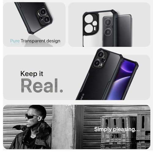 Image of Pikkme Back Cover for Mi Poco F5 5G | Ultra Hybrid Shockproof Case | Full Camera Protection | Raised Edges | Clear Transparent Bumper Case (Black)