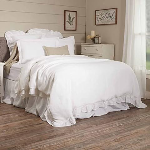 Piper Classics Linen White Ruffled Queen Duvet Cover Cover