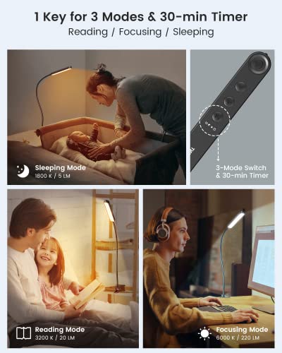Image of Glocusent 38 LED Clip On Light: 5W Eye Caring Book Lights for Reading at Night - 5 Color & 5 Brightness with a Remote, 30-Min Auto Off Timer, Multi-Purpose Clip Lamp for Bed Reading /Studying /Working