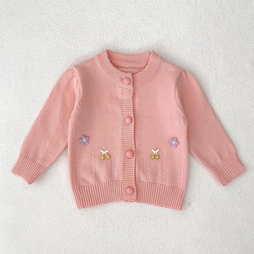 Kids Girls Button Down Cardigan Cute Flower Long Sleeve Knit Sweater School Uniform Casual Open Front Tops for Toddler3
