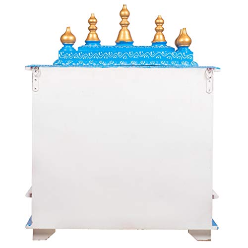 FASHERATI Kamdhenu Art And Craft Wooden Temple Pooja Mandir For Home, White And Blue