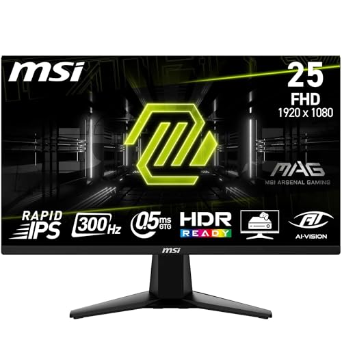 MSI mag 255XF Monitor FHD Gaming de 24,5', Panel IPS rápido de 1920 x 1080, 300 Hz / 0,5 ms (GtG, mín.) sRGB del 120%, Diseño sin Marcos, Preparado para HDR, DisplayPort 1.4a, HDMI, Negro