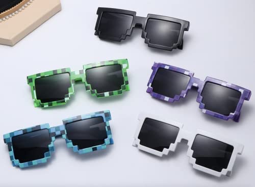 Image of DC DECORIO Thug Life Sunglasses Pixel Gangster Gangsta Life Funny Novelty Shades With Box Packing (BIG-5 COLORS)