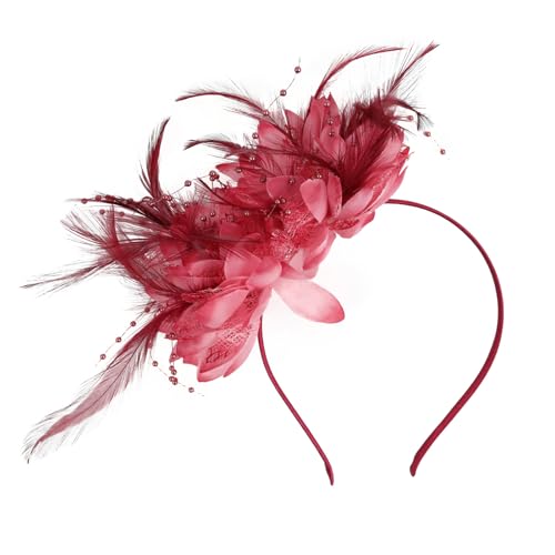 YSDINK Serre-tête bibi tendance pour femme avec plumes, maille et fleurs, accessoires de coiffure pour dames pour mariages, fêtes, thé de jardin, fête...