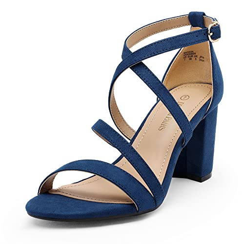 Image of DREAM PAIRS Women's Block Chunky Heels Sandals Open Toe Ankle Strappy Comfortable Dressy Sandals for Bridal Wedding Prom Party with Adjustable Cross Strap