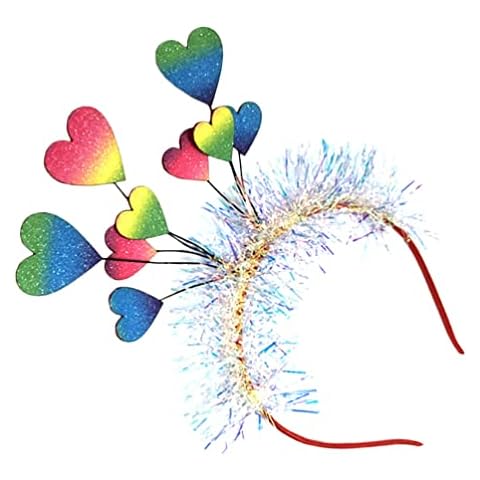 FOMIYES Glitter Heart Headband Colorful Love Heart Hair Hoop Heart Head Bopper with Tassel Valentines Day Hairband Lovely Headpiece for Girl Women Party Hair Decor Cover