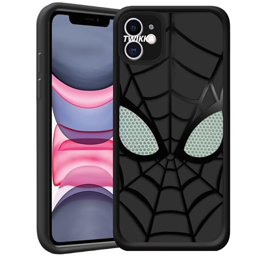Image of Stylish Spider Back Case Cover Compatible for iPhone 11 | Spidey Face Mask Case | Soft Silicone | Camera & Full Body Protection | Shock Proof | (Black)