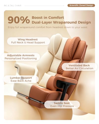 Image of Big and Tall Office Chair, Computer Desk Chair with FootRest, Brown