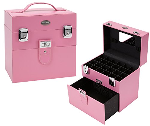 Seya Compact Nail Polish Travel Case with Mirror and Drawer (Pink)