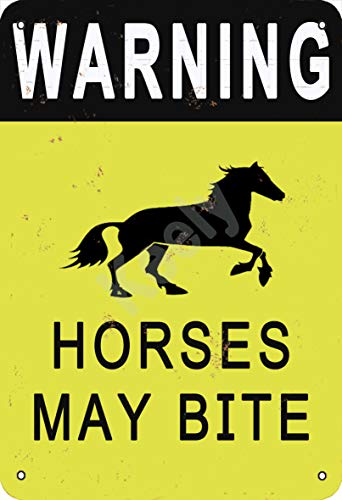 Keely Warning Horses May Bite Metal Vintage Tin Sign Wall Decoration 12x8 inches