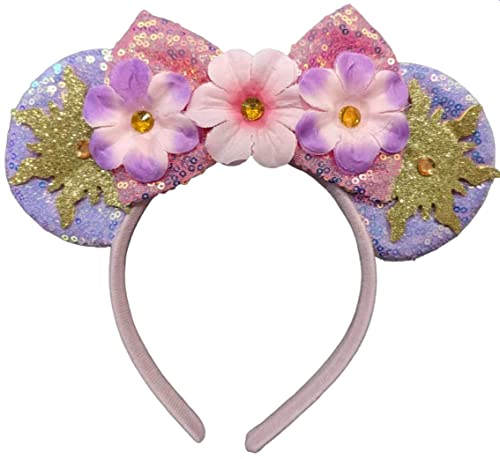 Image of CLGIFT Rapunzel Minnie Ears,Pick your color, Flower Minnie Ears, Floral minnie ears, Purple Sparkle Mouse Ears,Classic Red Sequin Minnie Ears (Rapunzel)