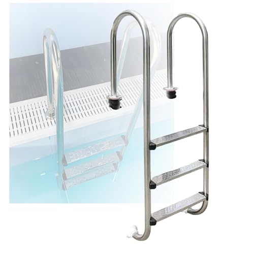 Escalera para piscina con barandales y 3 peldaños de acero inoxidable miniatura 1