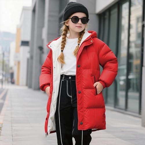 Girls Winter Coat Zip Up Puffer Hooded Jackets with Pockets Trendy Casual Warm Down Coat Outerwear Kids Outfits Size 10-123