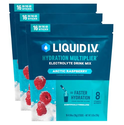 Image of Liquid I.V. Hydration Electrolytes, Arctic Raspberry, 48 Count | Scientifically Formulated | Clinically Proven Hydration | No Artificial Sweeteners | Non-GMO | Vegan | Powder Drink Mix