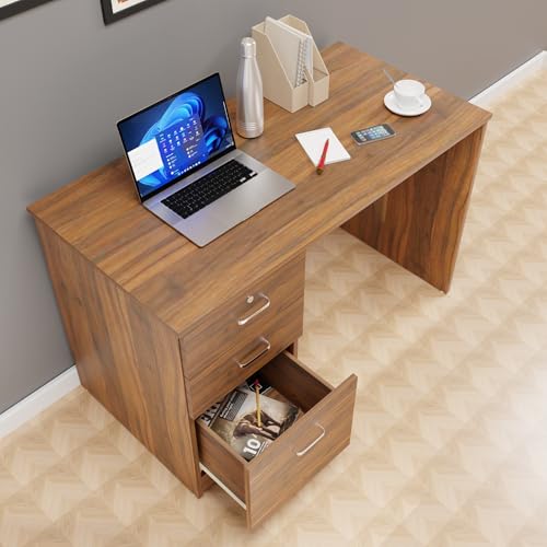 Image of VIKI Engineered Wood Computer Table, Study Table, Desks with 3 Drawers for Adults /Students, Office Home | NOKLAK | Brussel Walnut, 120W x 75H x 60D | 1 Year Warranty
