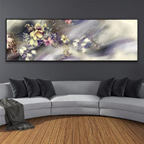 Toile peinture fleurs abstrait demi-teinte 30x90cm pour décoration salon