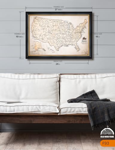 Image of IPIC - Custom USA Map Canvas Wall Art, Personalized Artwork with Names and Message on, Framed Travel Map for Home, Office, or Study, Push in Board Decor for Travel Lovers