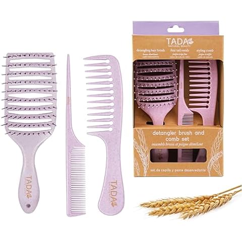 TADA Natural Beauty Set Hair Brush Detangler for All Hair Type Curly, Thick, Wavy, and Thin Hair - Hair Brush Set for Women, Men, Kids (3PK Lavender) Cover