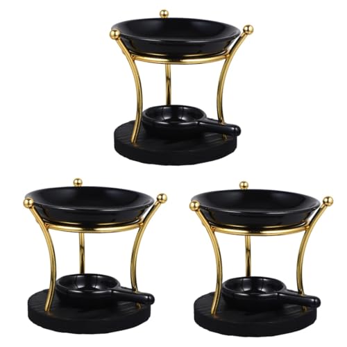 PRETYZOOM 3pcs Wooden Base Iron Art Aromatherapy Stove Tea Light Candle Holder Candle Holder Ceramic Ceramics Incense Burner Scented Wax Melt Burner Candle Burner Holder Ceramic Aroma Burner