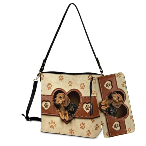 Image of Bucket Crossbody Bag Set for Women Lady, Leather Purse and Wallet Set Large Bucket Bag with Wallet
