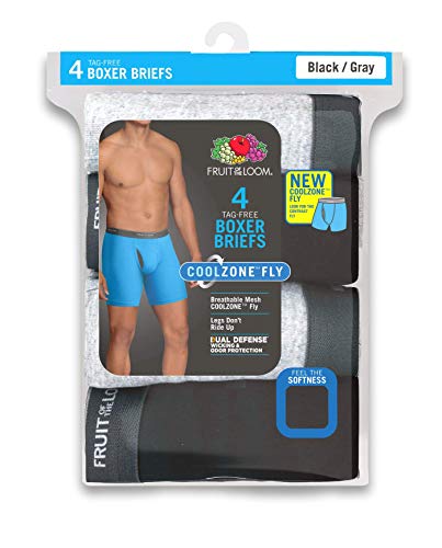 Fruit of the Loom Mens Coolzone Boxer Briefs Extended Sizes 4 Pack, 2XL Black/Grey3