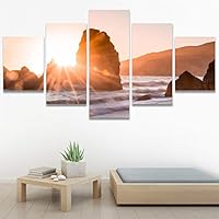 SIGNWIN 5 Panel Canvas Wall Art Landscape Ocean for Home Decorations Ready to Hang - 60