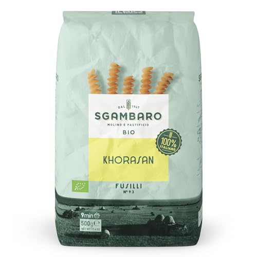 Sgambaro Bio Pasta Fusilli N.93-500 g aus Khorasan-Weizen – Antiker, proteinreicher Weizen, 100% italienischer Anbau – Vielseitig in der Küche und nährstoffreich