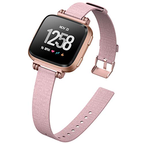 KIMILAR Woven Band Compatible with Fitbit Versa/Versa 2/Versa Lite Bands, Fabric Women Beaded Bracelet Slim Replacement Breathable Strap Accessories Wristband for Versa Smart Watch