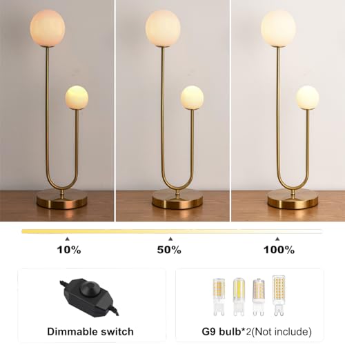 Mid Century Gold Globe Table Lamp Modern U-Shape 2-Light Desk Table Light with Milk White Glass Shade Metal Base Nightstand Lamp for Bedroom Bedside,G9 Bulb(Not Included) - Image 4