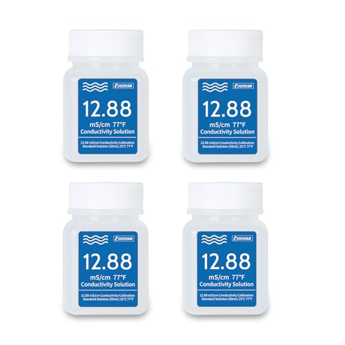 Uiuzmar 12.88 Ms Cm Solución De Calibración, Conductividad Estándar, Solución Tampón Para Medidor Ec Hidropónico Y Tds, 4 Botellas De 50 Ml