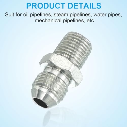 Image of PATIKIL Pipe Adapter Connector 9 /16 inch Male 74 Flare JIC x 1 /4 inch Male R Pipe Fitting 2 Pcs Oil Feed Restrictor Fitting Hydraulic Connector for Oil Steam Water Pipelines System