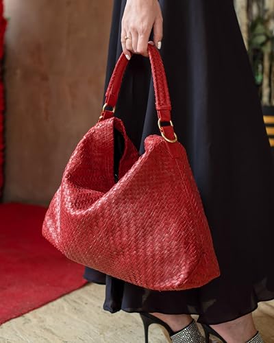 Image of Jild Hobo Style Woven Bag for Women - Soft Handmade Genuine Leather Work Tote Bag - Cross Body Womens Purse