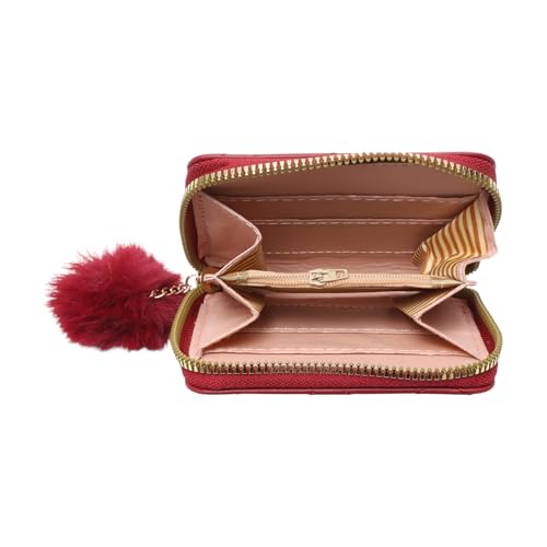 1Pcs Simple Wallet Short Diamond Quilted Tassel Wallet PU Leather Red 11x9.5cm3