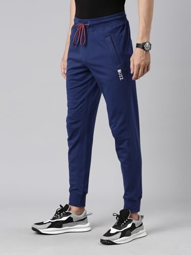 Image of BUZZ Standard Men Athleisure Slim Fit Solid Cotton Joggers Zipper Pockets, Ultra Soft, Stretchable, Breathable, Anti-Slip Waistband with Drawcord, Track Pants for Leisure, Travel, Workout. Pack of 1