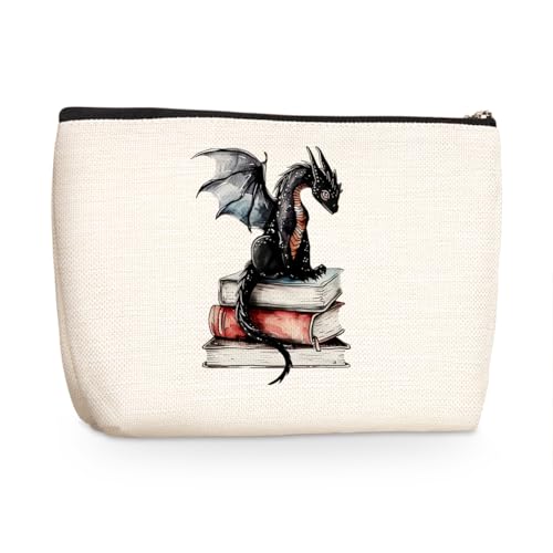 Fantasy Dragon Makeup Bag Fantasy Book Lovers Gifts Bookish Gifts Cosmetic Bag Halloween Christmas Birthday Gifts for Readers Women Girls Friends Sisters Book Accessories Travel Toiletry Bag