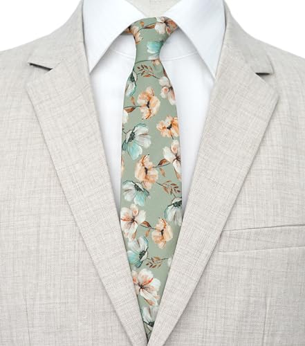 Image of BELLUNO Men's Cotton Floral Skinny Tie, 2.5 inch Width, with Gift Box