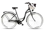 PRAKTISCHES ZUBEHÖR: Das Fahrrad ist mit einer Reihe praktischer Extras ausgestattet. Zusammen mit einem Gepäckträger, LED-Lichtern und einem Ständer erhalten Sie einen schicken, handgefertigten Weidenkorb und eine Polsterung.