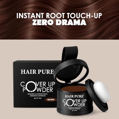Image of Hair Pure Cover-Up Hair Powder | Instantly Covers Grey Roots & Bald Spots | Matte Finish | Fine, Highly Pigmented Powder | Fuller, Denser Look | Long-Lasting | 4g (Brown)