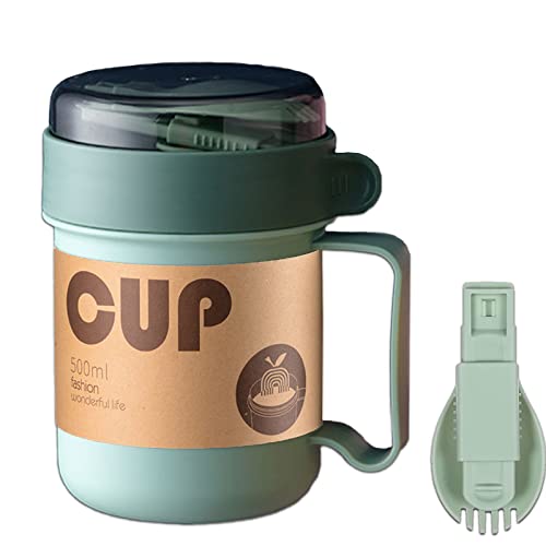 SUNSHNO Soup Mug with Lid and Scoop,18 Ounce Microwave Soup Mugs Food Flasks Oven Milk Cup Food Jar Container for Breakfast Soups, Noodles, Hot Cereal and More (Green)