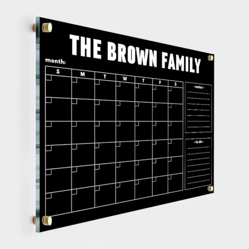 Black Acrylic Dry Erase Board - Personalized Calendar 2025, Personalized Clear Wall Calendar, Writing Board with Standoffs